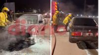Video: voraz incendio destruyó parcialmente un automóvil en la autopista Juan D. Perón